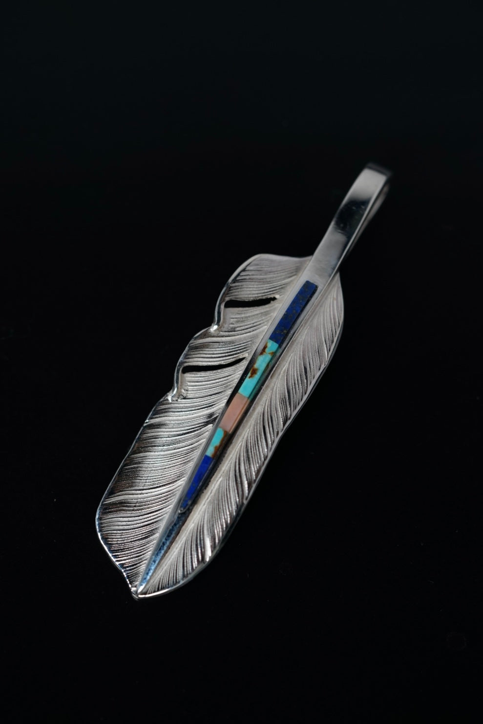 高瀬豪太 Sunshine Studio -純銀鑲松石羽毛吊墜M_右向_1