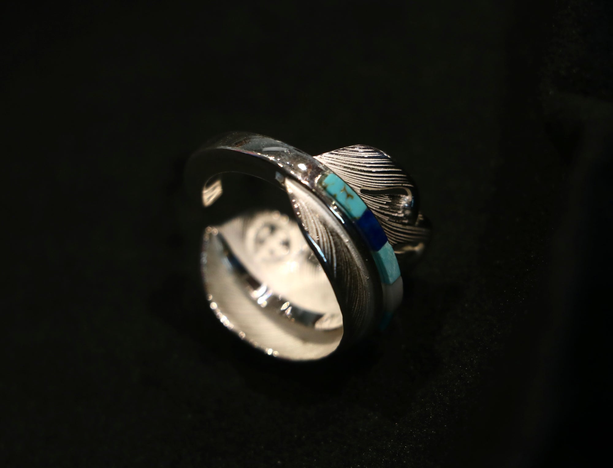 高瀬豪太 Sunshine Studio - Silver Feather Ring L Turquoise Inlay_2