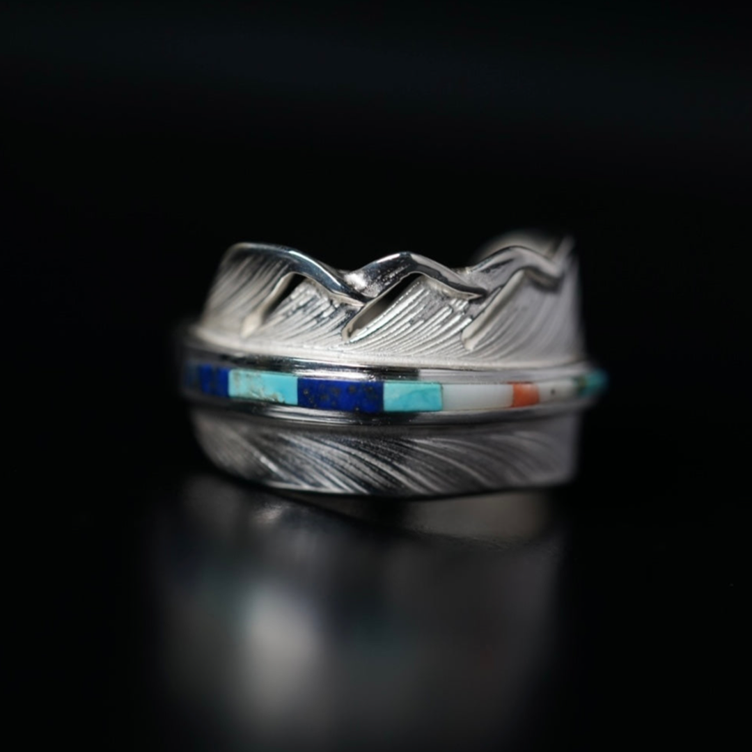高瀬豪太 Sunshine Studio - Silver Feather Ring S Turquoise Inlay_1