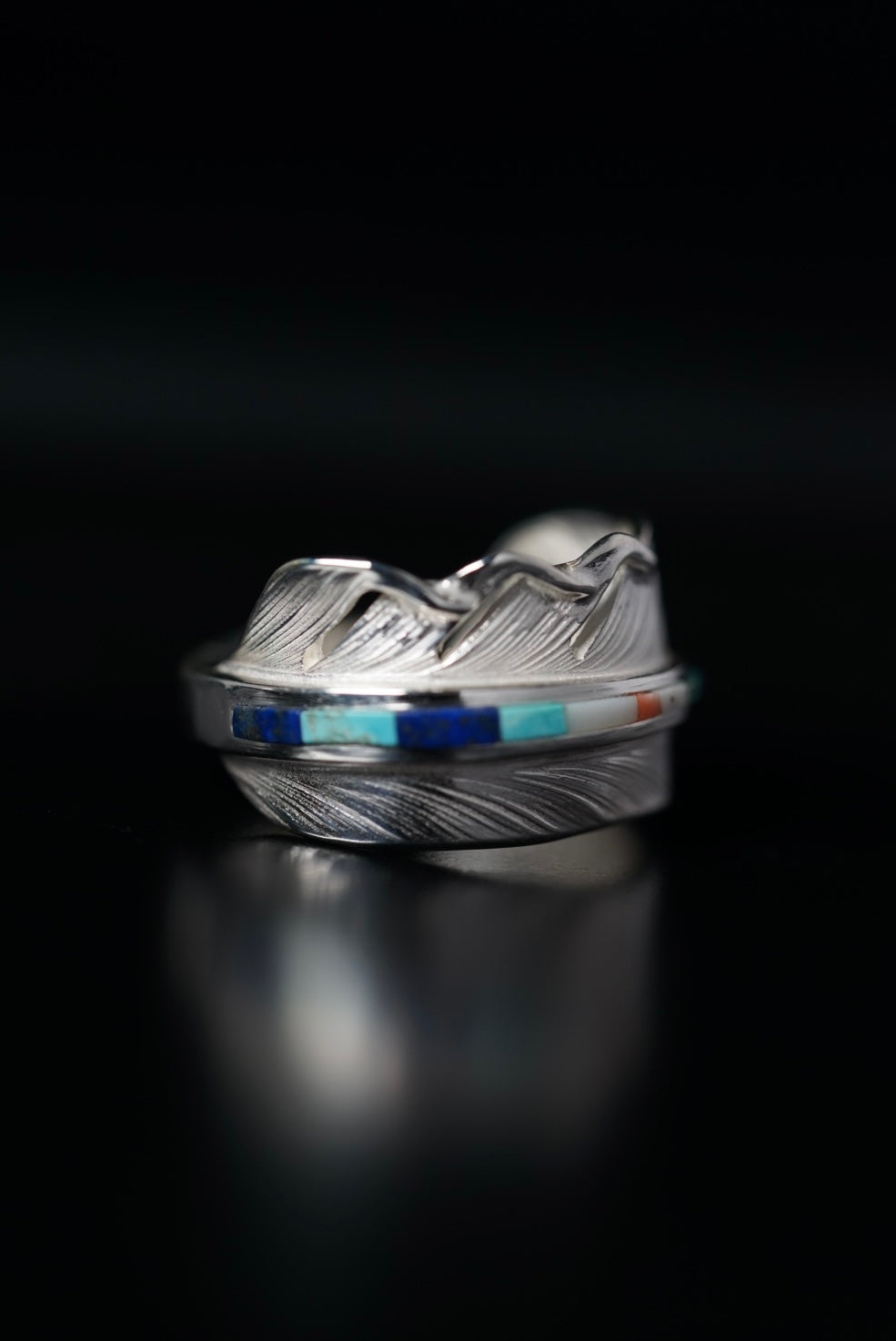 高瀬豪太 Sunshine Studio - Silver Feather Ring S Turquoise Inlay_2