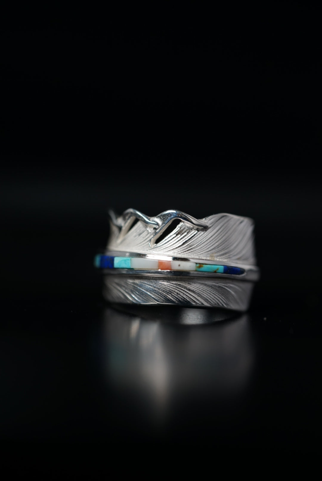高瀬豪太 Sunshine Studio - Silver Feather Ring S Turquoise Inlay_3