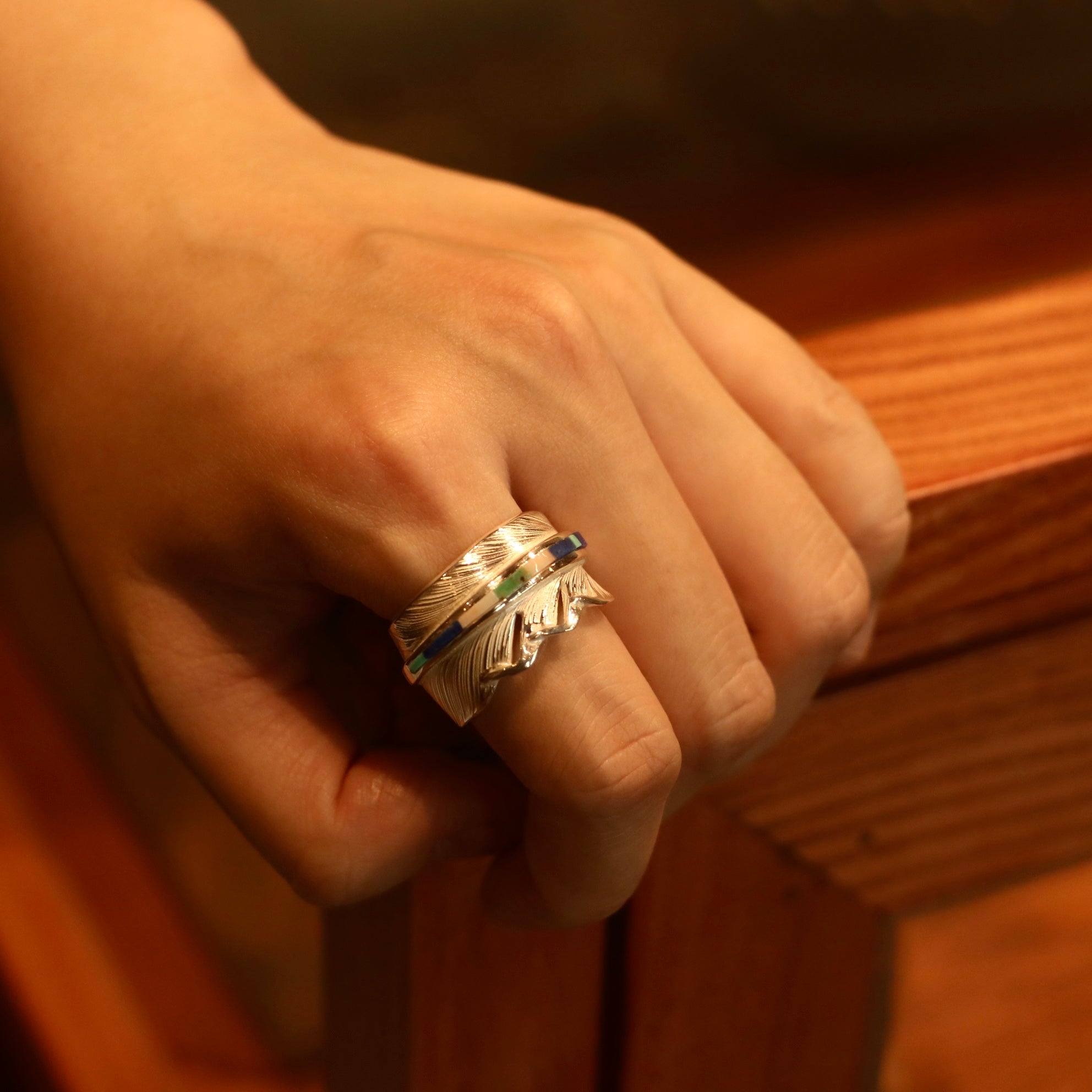 高瀬豪太 Sunshine Studio - Silver Feather Ring S Turquoise Inlay_5