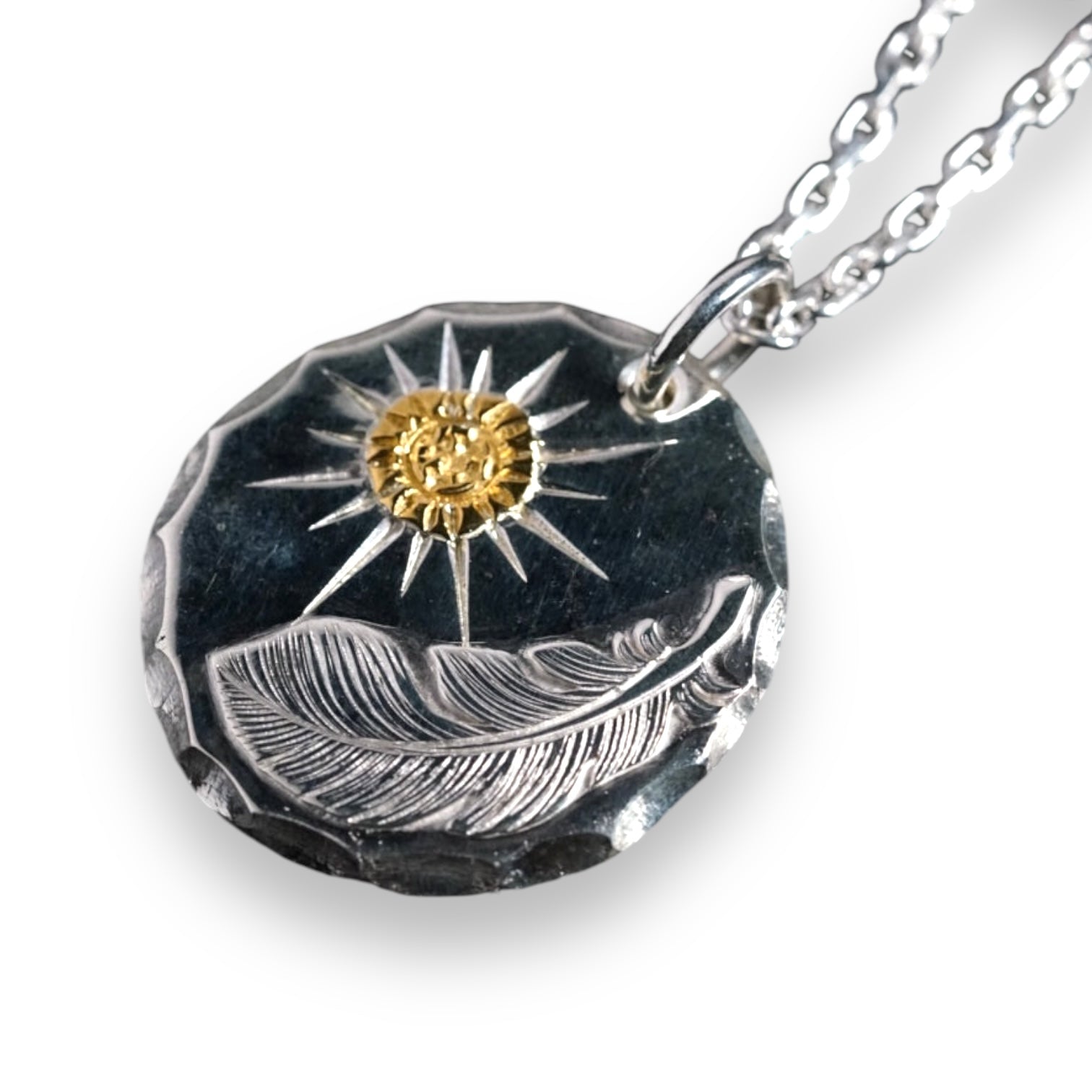 高瀬豪太 Sunshine Studio - 24K Gold Point Radiation / Feather Craft Metal Pendant XL_1