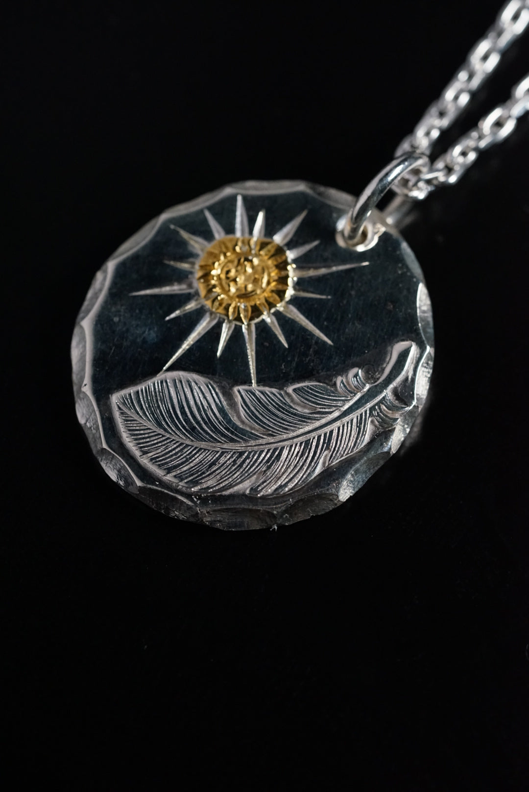 高瀬豪太 Sunshine Studio - 24K Gold Point Radiation / Feather Craft Metal Pendant XL_6