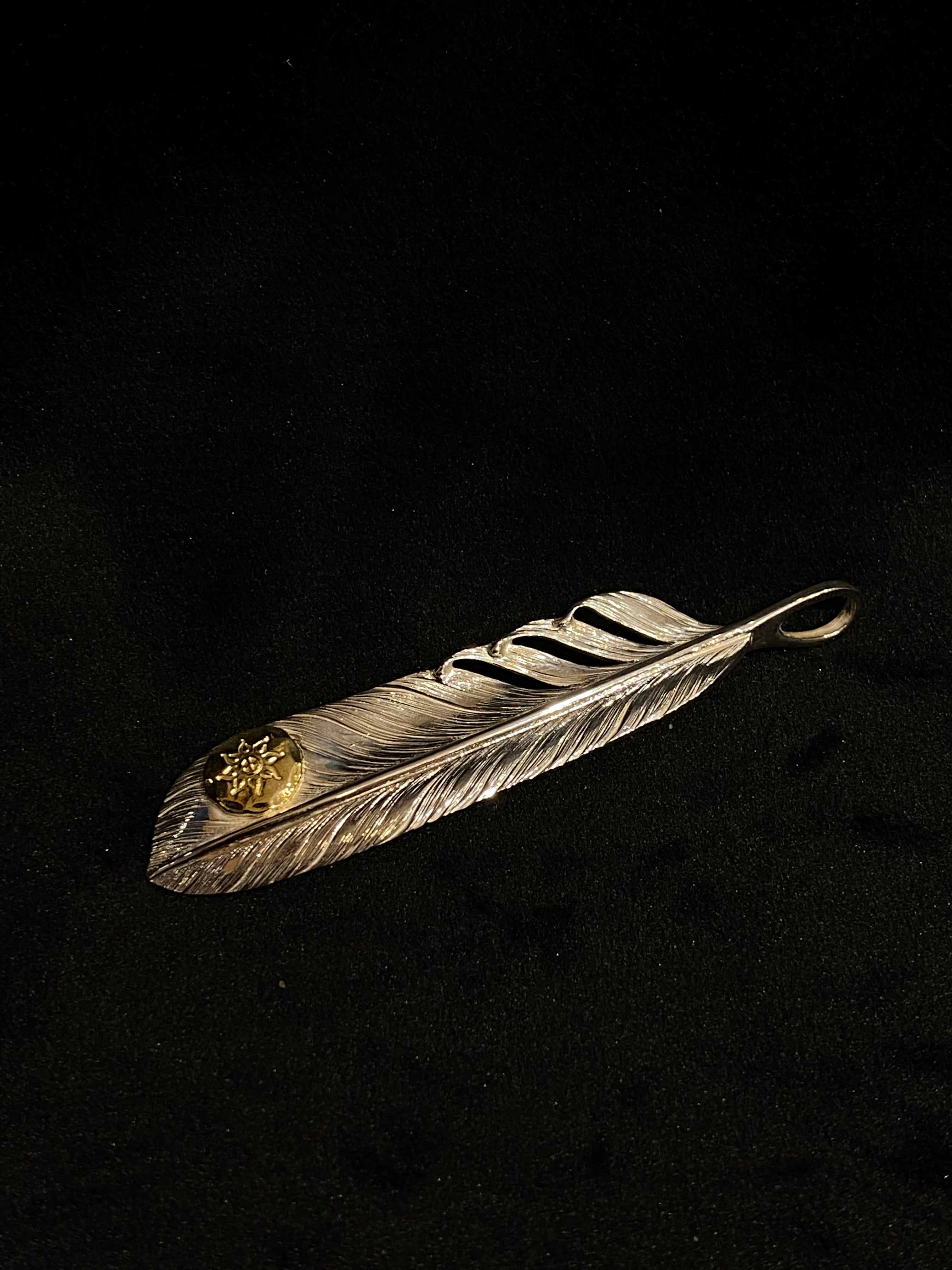 Albatory 18Kt Gold point Silver Feather Pendant L