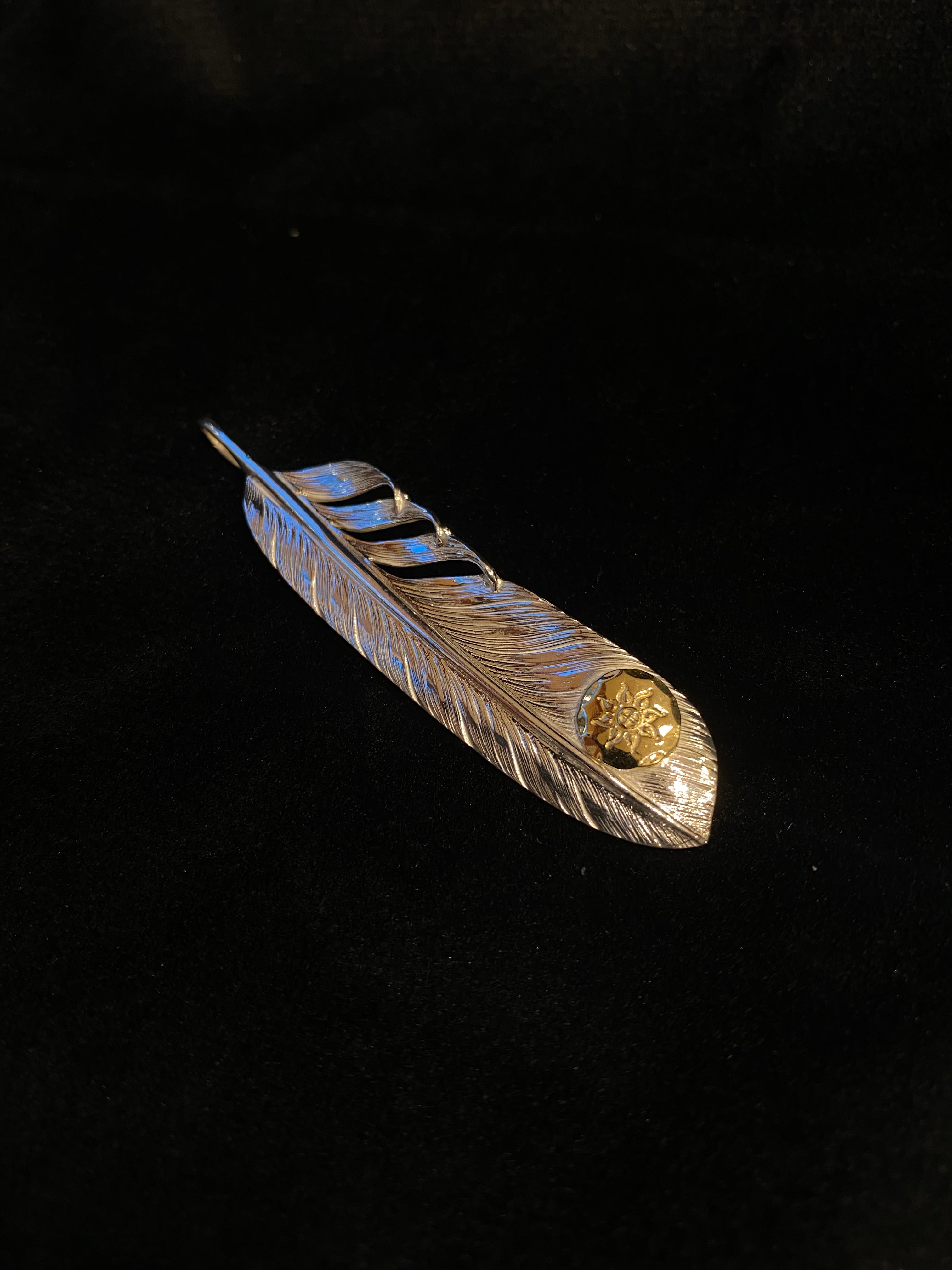 Albatory 18Kt Gold point Silver Feather Pendant L