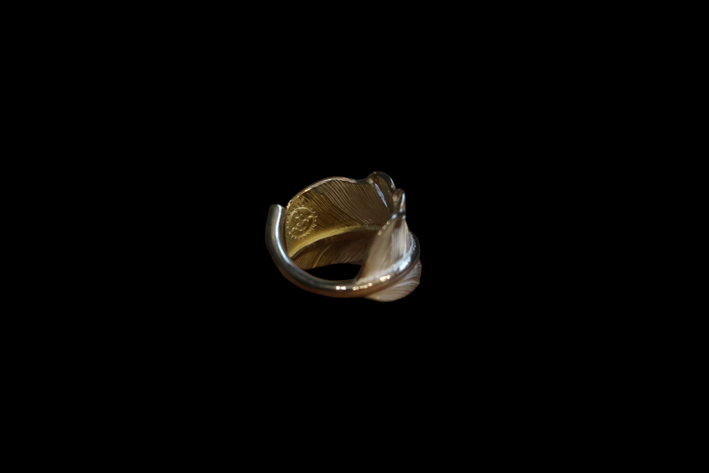 18Kt Tip Gold Silver Feather Ring L