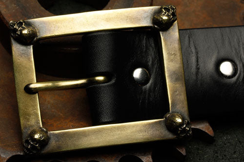 Mad Cult Four Skull Brass Belt Buckle w/ Belt_1