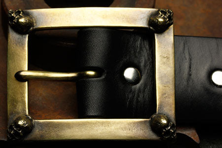 Mad Cult Four Skull Brass Belt Buckle w/ Belt_2