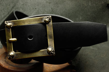 Mad Cult Four Skull Brass Belt Buckle w/ Belt_4
