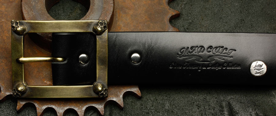 Mad Cult Four Skull Brass Belt Buckle w/ Belt_6