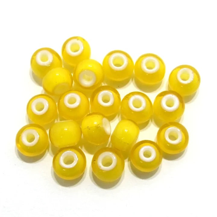 Yellow White-Heart Glass Bead