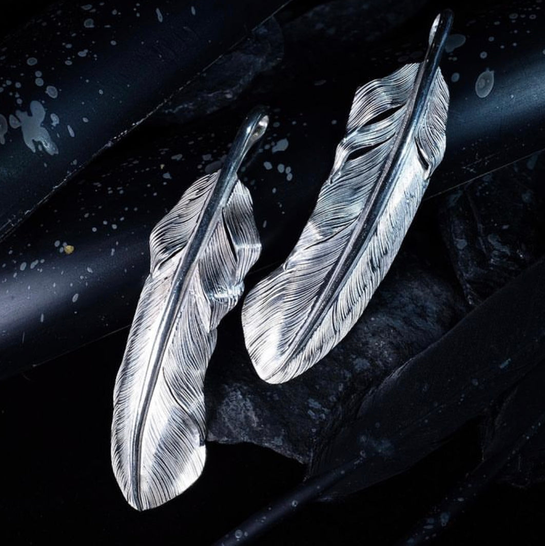 Nine Metal 70mm 925 Silver Feather Pendant