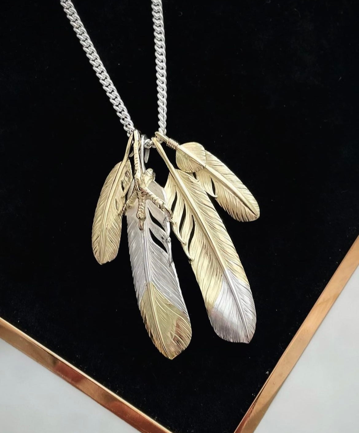 Albatory Tip Silver 18Kt Gold Feather Pendant L